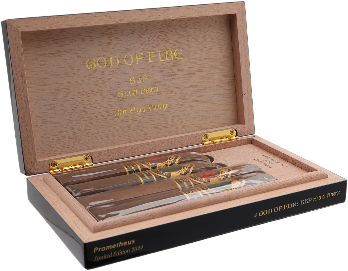 God Of Fire God Of Fire KKP Special Reserve and Never Back Down Assortment (4 Cigars and Black Travel Humidor)