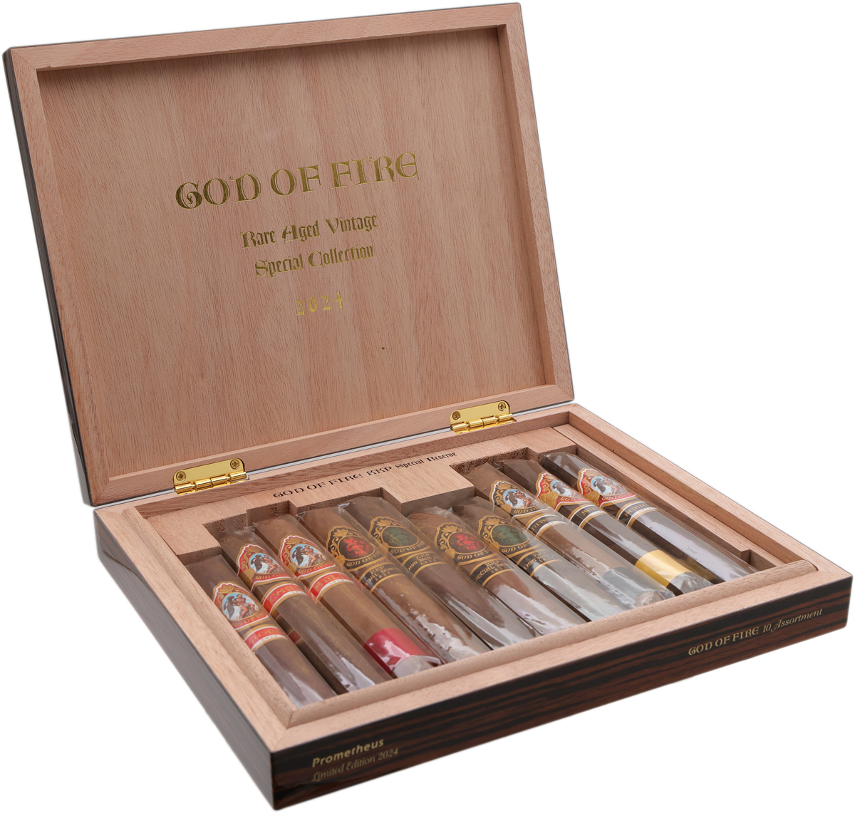 God Of Fire God Of Fire KKP Special Reserve and Never Back Down Assortment (10 Cigars and Macassar Travel Humidor)