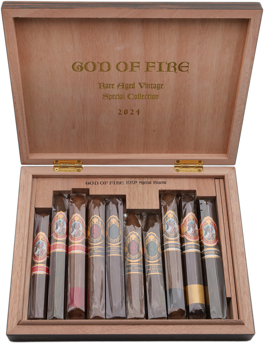 God Of Fire God Of Fire KKP Special Reserve and Never Back Down Assortment (10 Cigars and Macassar Travel Humidor)