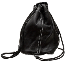 Stands & Pouches Black Leather Drawstring Tobacco Pouch
