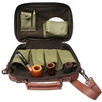 Stands & Pouches Claudio Albieri Italian Leather 4 Pipe Bag Olive/Chestnut