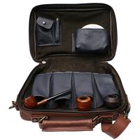 Stands & Pouches Claudio Albieri Italian Leather 4 Pipe Bag Dark Blue/Russet
