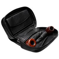 Pipe Accessories Smokingpipes Leather 3 Pipe Bag with Tobacco Pouch Black