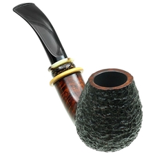 Tonni Nielsen Partially Rusticated Bent Brandy with Boxwood and Horn and Black Palm