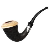 Tom Eltang Sandblasted Morta Calabash Set with Muskox Horn and Boxwood and Silver (Snail) (M)