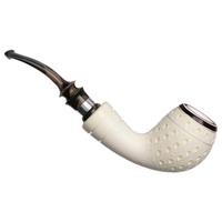 IMP Meerschaum Partially Rusticated Bent Egg with Silver (with Case)