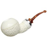 IMP Meerschaum Partially Rusticated Reverse Calabash Rhodesian with Silver (with Pocket Case)