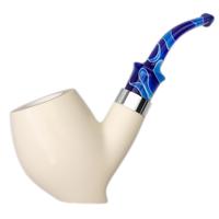 IMP Meerschaum Spot Carved Freehand with Silver (with Case and Churchwarden Stem)
