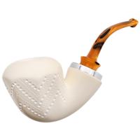 IMP Meerschaum Lattice Reverse Calabash Paneled Bent Dublin with Silver (with Pocket Case)