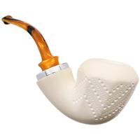 IMP Meerschaum Lattice Reverse Calabash Paneled Bent Dublin with Silver (with Pocket Case)