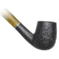 Old German Clay Retro Briar Sandblasted Medium Bent Billiard Churchwarden with Beechwood and Horn