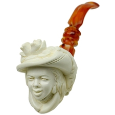 AKB Meerschaum Carved Woman in Glorious Hat (with Case)