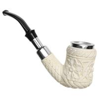 AKB Meerschaum Carved Floral Bent Billiard with Silver (with Case)