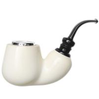 AKB Meerschaum Spot Carved Bent Pot Sitter Reverse Calabash with Silver (F. Koksal) (with Case)