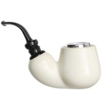 AKB Meerschaum Spot Carved Bent Pot Sitter Reverse Calabash with Silver (F. Koksal) (with Case)