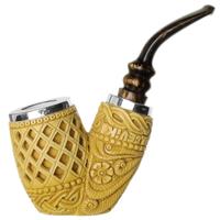 AKB Meerschaum Carved Oom Paul Reverse Calabash with Silver (A.Cevik) (with Case)