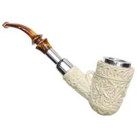 AKB Meerschaum Carved Bent Billiard with Silver (with Case)