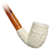 AKB Meerschaum Carved Bent Billiard Churchwarden (Selver) (with Case)