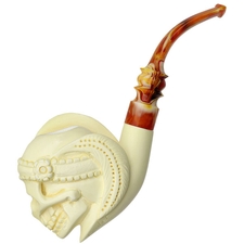 AKB Meerschaum Carved Skull in Headdress (with Case)