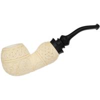 AKB Meerschaum Carved Floral Bent Apple Reverse Calabash (H. Ege) (with Case)