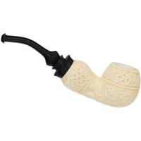 AKB Meerschaum Carved Floral Bent Apple Reverse Calabash (H. Ege) (with Case)