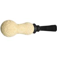 AKB Meerschaum Carved Floral Bent Apple Reverse Calabash (H. Ege) (with Case)