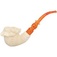 AKB Meerschaum Carved Floral Bent Egg (I. Baglan) (with Case)