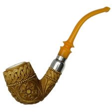 AKB Meerschaum Carved Ornate Bent Billiard with Silver (Tekin) (with Case)