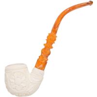 AKB Meerschaum Carved Floral Bent Billiard (Selver) (with Case)