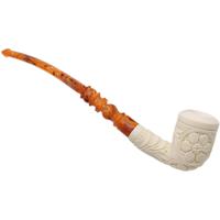 AKB Meerschaum Carved Floral Bent Billiard (Selver) (with Case)