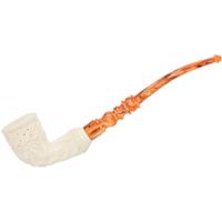 AKB Meerschaum Carved Floral Bent Dublin (Selver) (with Case)