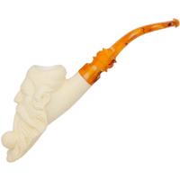 AKB Meerschaum Carved Bearded Man Wearing Nightcap Smoking Pipe (with Case)