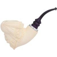 AKB Meerschaum Carved Bearded Man Reverse Calabash with Silver (A. Cevik) (with Case)