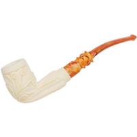 AKB Meerschaum Carved Floral Bent Egg (Selver) (with Case)