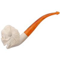 AKB Meerschaum Carved Native American Skull with Headdress (with Case)