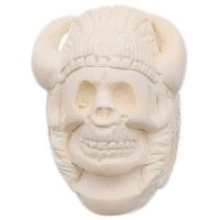 AKB Meerschaum Carved Native American Skull with Headdress (with Case)
