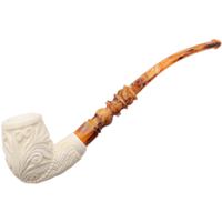 AKB Meerschaum Floral Carved Bent Billiard (Selver) (with Case)