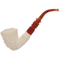 AKB Meerschaum Floral Carved Bent Dublin (Selver) (with Case)