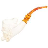 AKB Meerschaum Carved Bearded Man Wearing Nightcap Smoking PIpe (with Case)