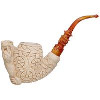 AKB Meerschaum Carved Dragon on Floral Egg (I. Baglan) (with Case)