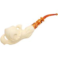 AKB Meerschaum Carved Dragon Claw Holding Spot Carved Egg (with Case)