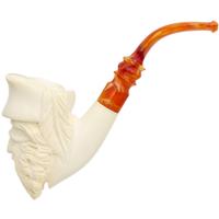 AKB Meerschaum Carved Laughing Pirate with Feathered Cap (with Case)
