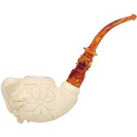 AKB Meerschaum Carved Floral Pot with Dolphin (I. Baglan) (with Case)