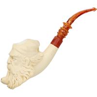AKB Meerschaum Carved Bearded Man with Smoking Pipe (Ali) (with Case)