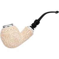 AKB Meerschaum Carved Floral Bent Egg with Silver (Ozan) (with Case)