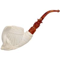 AKB Meerschaum Carved Floral Bent Billiard with Dolphin (I. Baglan) (with Case)
