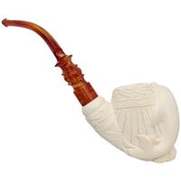 AKB Meerschaum Carved Floral Bent Billiard with Dolphin (I. Baglan) (with Case)