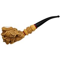 AKB Meerschaum Carved Bearded Skull with Hat (Alpaslan) (with Case)