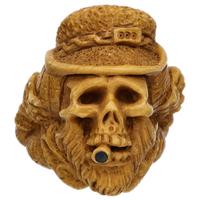 AKB Meerschaum Carved Bearded Skull with Hat (Alpaslan) (with Case)