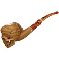 AKB Meerschaum Carved Skull with Feathered Headband (with Case)